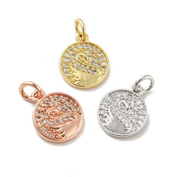 

PandaHall Flat Round with Swan Pattern Brass Micro Pave Clear Cubic Zirconia Charms, with Jump Rings, Cadmium Free & Lead Free, Mixed Color...