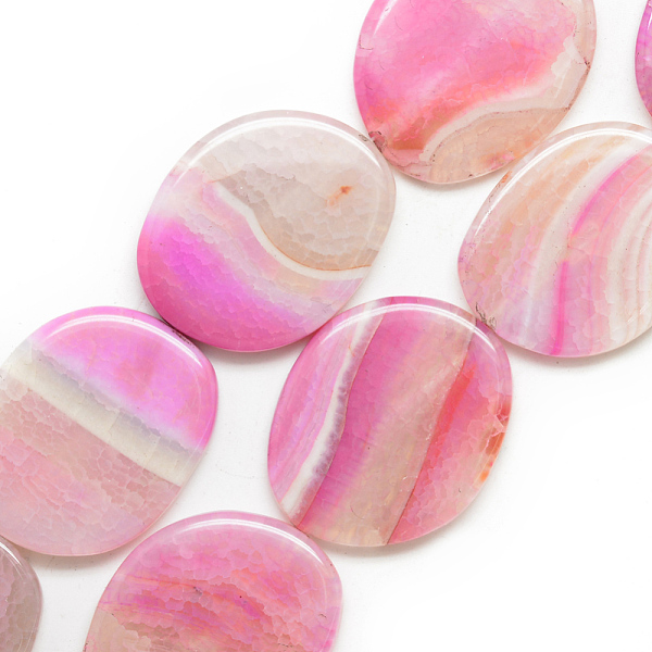 

PandaHall Natural Striped Agate/Banded Agate Beads Strand, Dyed, Oval, Pearl Pink, 39~40x32.5~33x6.5~7mm, Hole: 2.5mm, about 10pcs/strand...