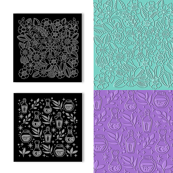 

PandaHall BENECREAT 2PCS Acrylic Clay Textured Mats, Mandala Flower & Magic Bottles Square Clay Texture Plate Sheets for DIY Crafts &..., Clear