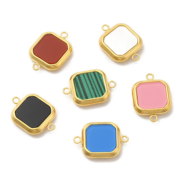 

PandaHall Vacuum Plating 304 Stainless Steel Connector Charms, Square Links, with Acrylic & Shell & Synthetic Malachite, Golden, 12x17x3mm..., Multicolor