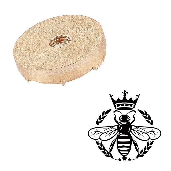 PandaHall DIY Scrapbook, Brass Wax Seal Stamp Head, for Cake/Wood/Leather, Flat Round, Golden, Bees Pattern, 40mm Brass Bees