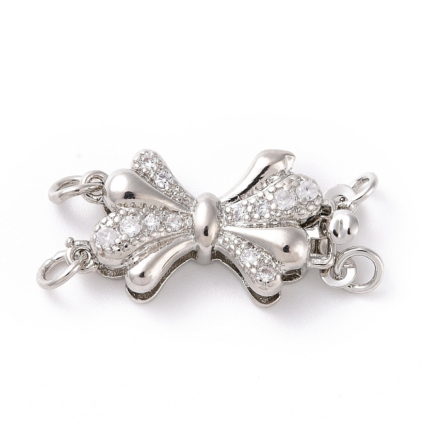 

PandaHall Brass Micro Pave Clear Cubic Zirconia Box Clasps, Bowknot, Platinum, 19.5x10.5x4.5mm, Hole: 2mm Brass+Cubic Zirconia Bowknot