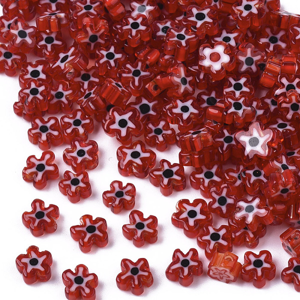 

PandaHall Glass Beads, Flower, Red, 5~7x5~7x2~3mm, Hole: 1mm Glass Flower Red