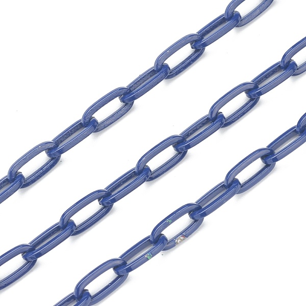 

PandaHall 3.28 Feet Eco-friendly Spray Painted Handmade Brass Paperclip Chains, Flat Oval, Soldered, Dark Blue, 12.5x6.5x1.5mm Brass