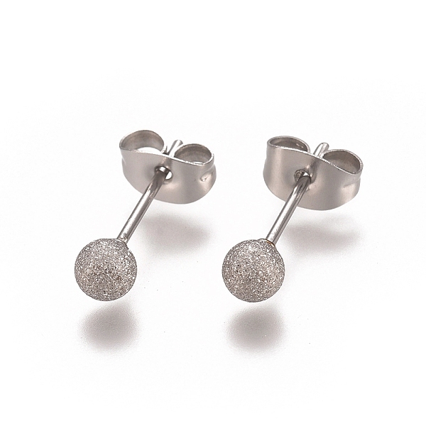 

PandaHall 304 Stainless Steel Stud Earrings, Ball Stud Earrings, Textured, with Earring Backs, Stainless Steel Color, 15x4mm, Pin: 0.8mm 304...