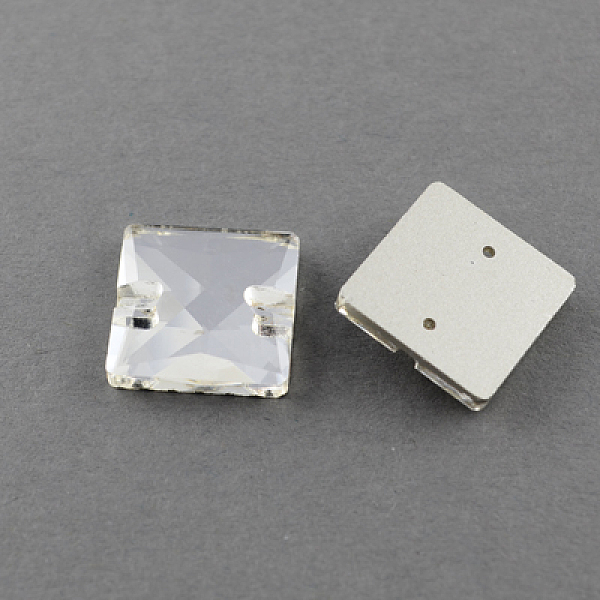 

PandaHall Sew on Rhinestone, Electroplate Glass Rhinestone, Two Holes, Garments Accessories, Faceted, Square, Clear, 12x12x4~5mm, Hole: 1mm...