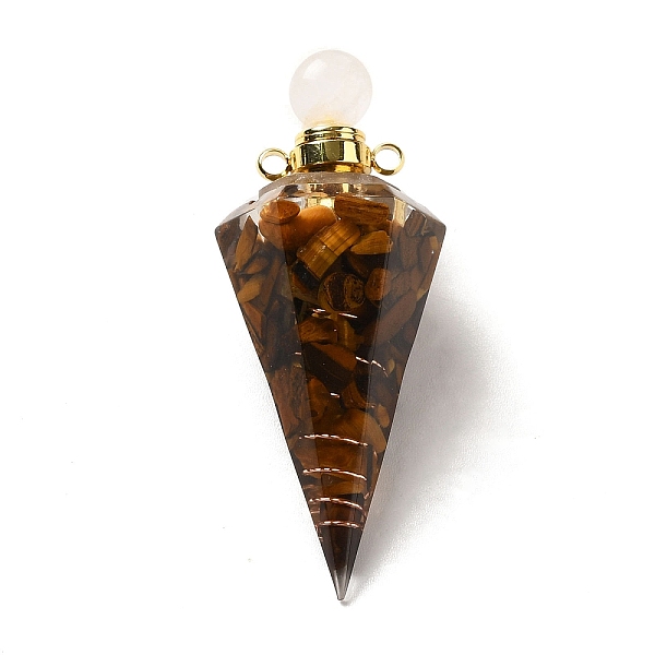 

PandaHall Natural Tiger Eye Perfume Bottle Pendants, Resin Faceted Cone Charms with Golden Plated Brass Screw Cap, 46.5~48x19~20x17~18mm...