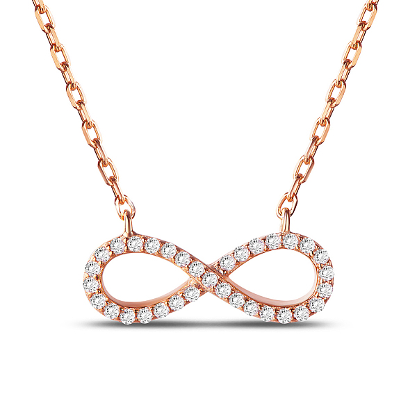 

PandaHall TINYSAND Infinity Sterling Silver Pendant Necklaces, with Cubic Zirconia, Rose Gold, 17 inch Sterling Silver