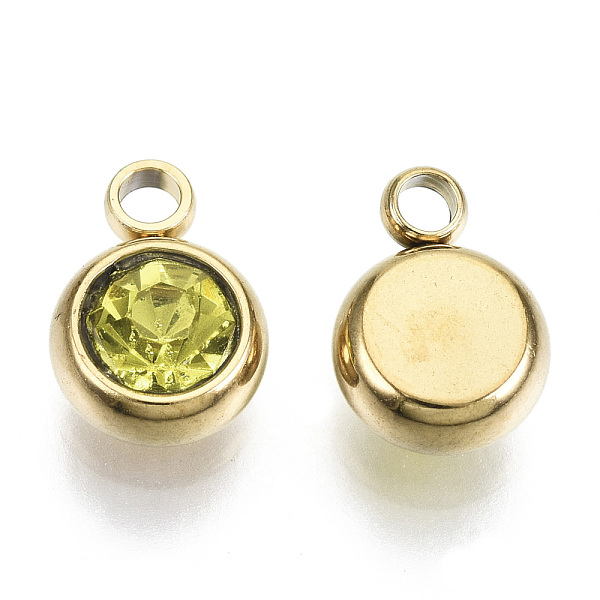 

PandaHall Vacuum Plating 201 Stainless Steel Rhinestone Charms, Birthstone Charms, Flat Round, Real 18K Gold Plated, Light Colorado Topaz..., Yellow