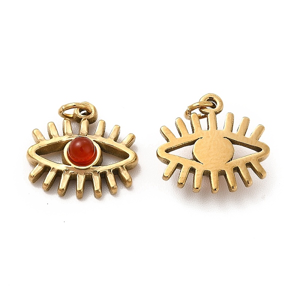 

PandaHall Natural Carnelian Eye Charms, with Ion Plating(IP) 304 Stainless Steel Findings and Jump Ring, Real 18K Gold Plated, 12.5x13x4mm...