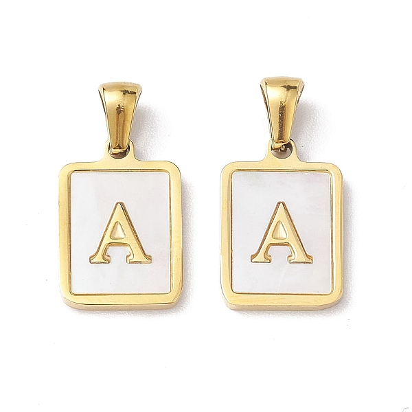 

PandaHall Ion Plating(IP) 304 Stainless Steel Pave Shell Pendants, Rectangle Charm, Real 18K Gold Plated, Letter A, 17.5x12x1.5mm, Hole...