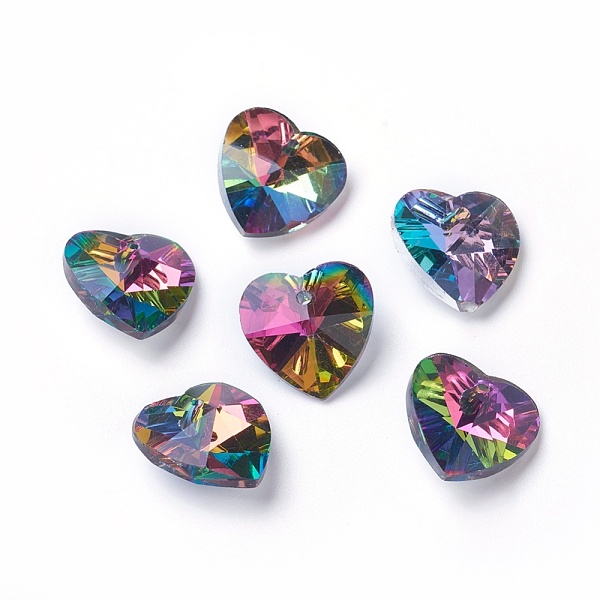 

PandaHall Romantic Valentines Ideas Glass Charms, Faceted Heart Pendants, Colorful, 18x18x10mm, Hole: 1mm Glass Heart