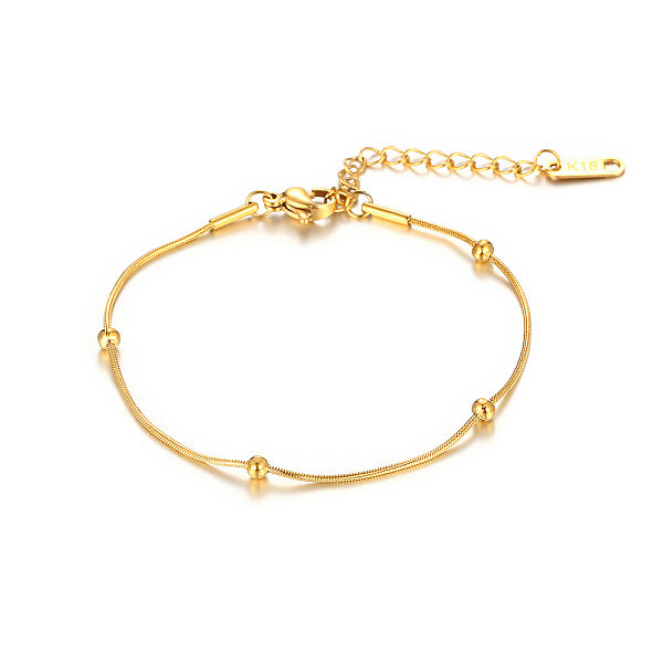 

PandaHall Titanium Steel Beaded Snake Chain Bracelets for Women, Golden Titanium Steel