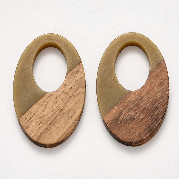 

PandaHall Resin & Walnut Wood Pendants, Waxed, Oval, Dark Khaki, 35.5x21.5x3~4mm, Hole: 16x10mm Resin+Wood Oval Yellow