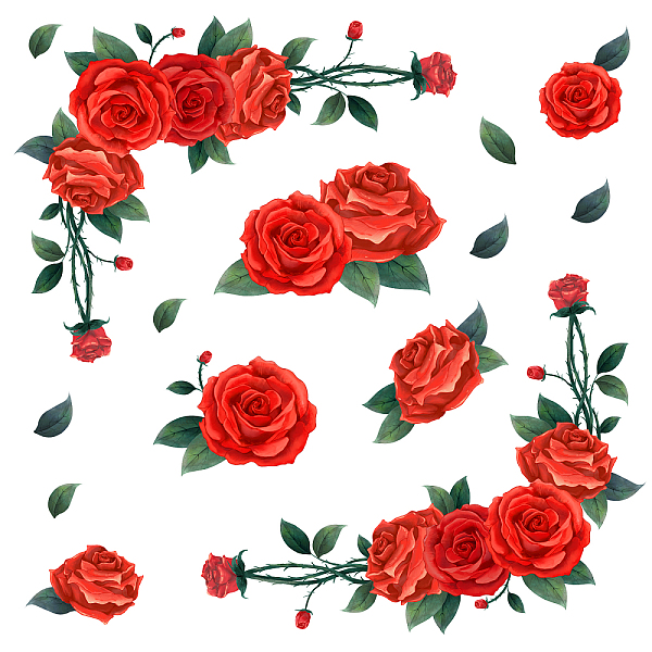

PandaHall PVC Wall Stickers, Wall Decoration, for Valentine's Day, Rose Pattern, 800x390mm Plastic Flower
