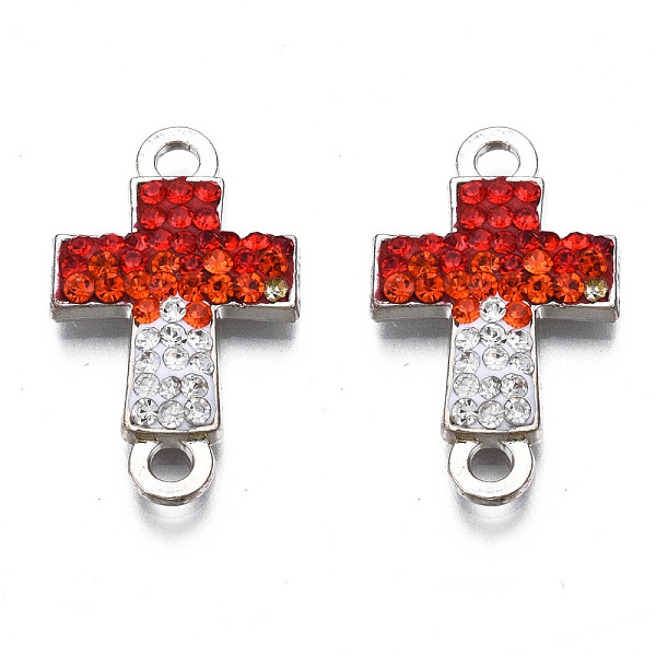 

PandaHall Rack Plating Alloy Links Connectors, with Polymer Clay Rhinestone, Cadmium Free & Lead Free, Platinum Plated, Cross, Siam..., Red