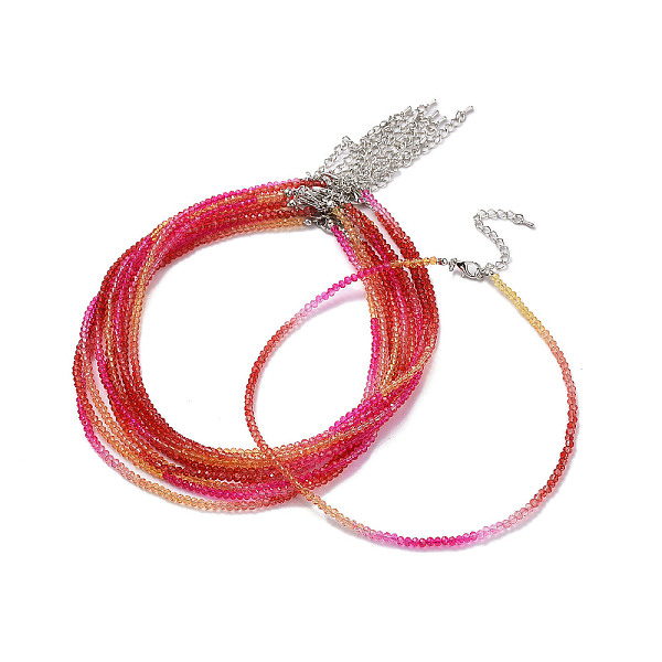 

PandaHall Faceted Rondelle Glass Beaded Necklace for Women, with Alloy Clasps, Colorful, 16.14 inch(41cm), 3mm Glass Rondelle
