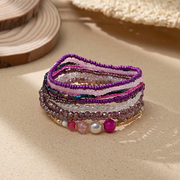 

PandaHall Bohemian Glass Beaded Stretch Bracelet Sets, Summer Beach Stackable Charm Bracelets for Women Glass