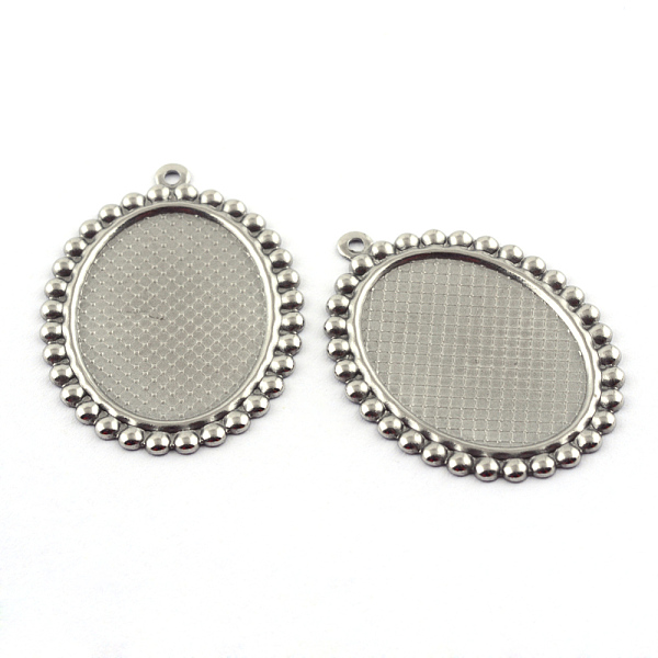 

PandaHall Pendant Cabochon Settings, 304 Stainless Steel, Oval, Stainless Steel Color, Tray: 25x18mm, 35x25.5x1.5mm, Hole: 1.5mm 304...