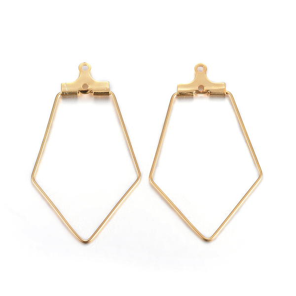 

PandaHall 304 Stainless Steel Pendants, Hoop Earring Findings, Rhombus, Golden, 21 Gauge, 35x22x1.8mm, Hole: 1mm, Inner Size: 28x21mm, Pin...