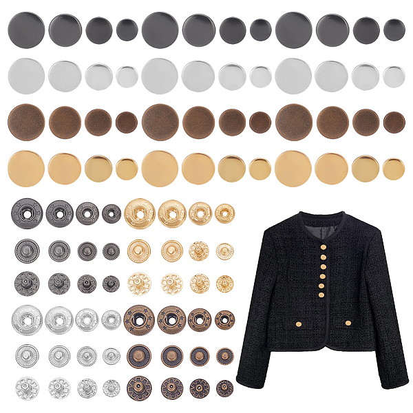

PandaHall WADORN 64 Sets 16 Style Alloy Snap Button, Cotton-padded Clothes Coat Down Jacket Buckle, Mixed Color, 10~17x5.5~6mm, 4 sets/style...