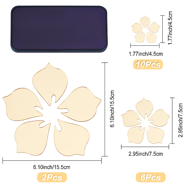 

PandaHall CREATCABIN 18Pcs Acrylic Flower Mirror Wall Sticker 3 Sizes Stickers Wall Art Family Wall Decals Decor Self Adhesive Removable..., Gold