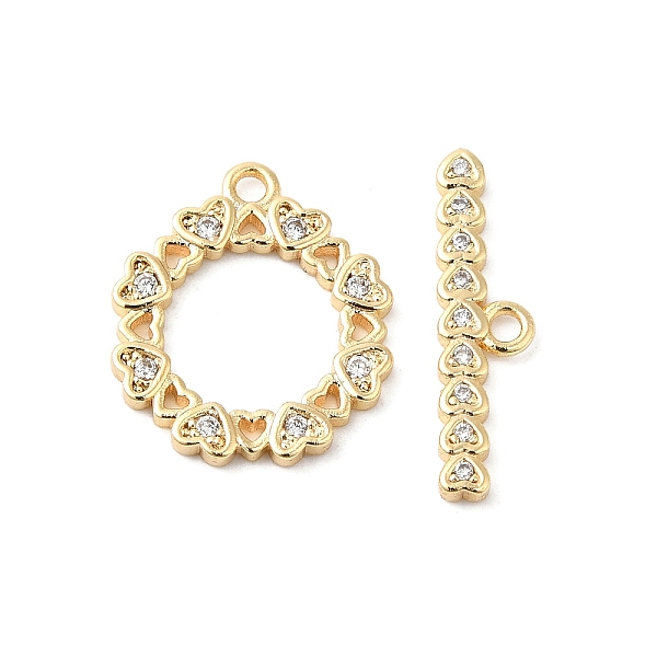 

PandaHall Brass Pave Clear Cubic Zirconia Toggle Clasps, Heart, Real 18K Gold Plated, Ring: 16x14x1.5mm, Hole: 1.4mm, Bar: 18.5x5x1.5mm...