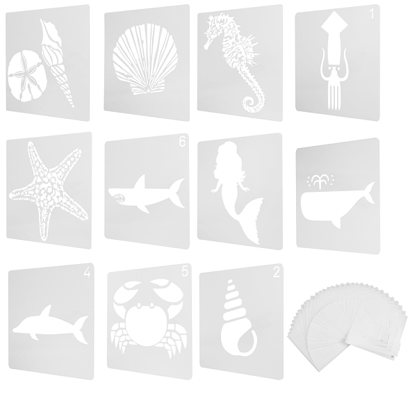 

PandaHall Plastic Drawing Painting Stencils Templates, for DIY Scrapbooking Painting Drawing Craft, Marine Organism Theme, White...