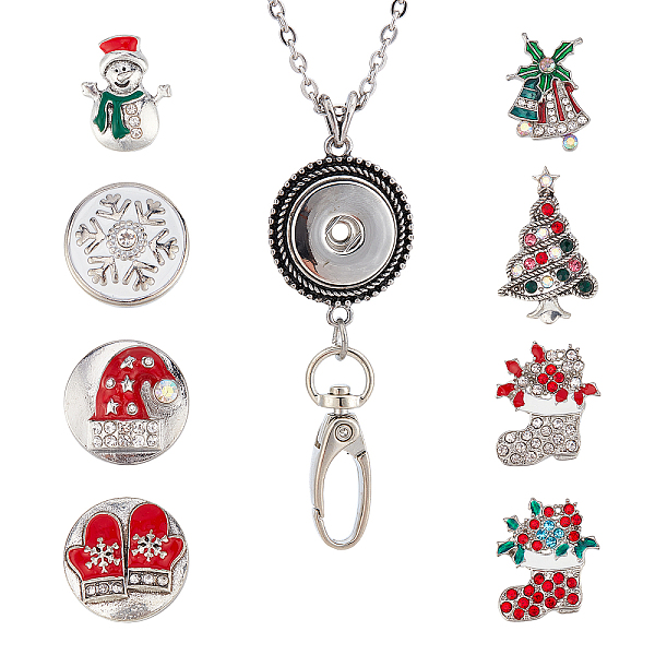 

PandaHall SUNNYCLUE DIY Interchangeable Christmas Office Lanyard ID Badge Holder Necklace Making Kit, Including Snowman Alloy Snap Buttons &..., Multicolor