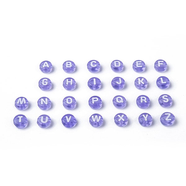 

PandaHall Transparent Acrylic Beads, Horizontal Hole, Mixed Letters, Flat Round, Lilac, 7x4mm, Hole: 1.5mm Acrylic Flat Round Purple