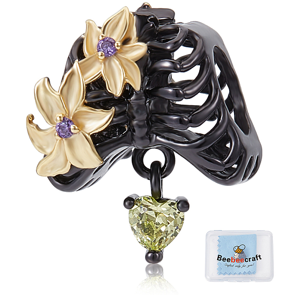 

PandaHall Beebeecraft 1Pc 925 Sterling Silver European Beads, Large Hole Beads, with Cubic Zirconia, Skeleton with Flower, Electrophoresis...