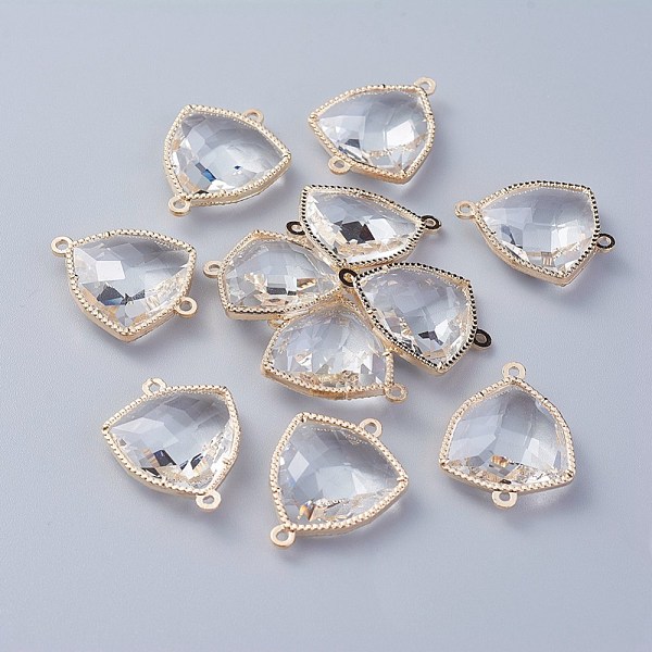 

PandaHall Glass Links connectors, with Eco-Friendly Alloy Open Back Berzel Findings, Faceted, Triangle, Light Gold, Clear, 24x19x7mm, Hole...