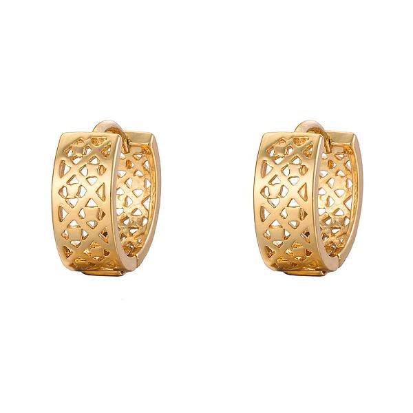 

PandaHall Real 18K Gold Plated Brass Hollow Hoop Earrings, 14x6mm Brass