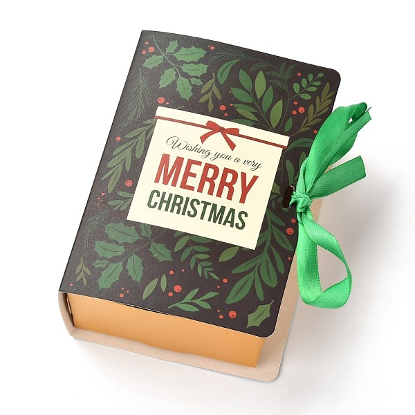 

PandaHall Christmas Folding Gift Boxes, Book Shape with Ribbon, Gift Wrapping Bags, for Presents Candies Cookies, Christmas Themed Pattern...