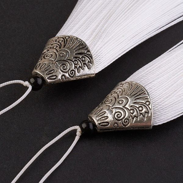 

PandaHall Nylon Tassels Big Pendant Decorations, with CCB Plastic, Antique Silver, White, 85x20x10.5mm Nylon White