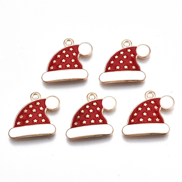 

PandaHall Alloy Enamel Pendants, Cadmium Free & Lead Free, Christmas Hat, Light Gold, Red, 18x20x2mm, Hole: 1.6mm Alloy+Enamel Hat Red
