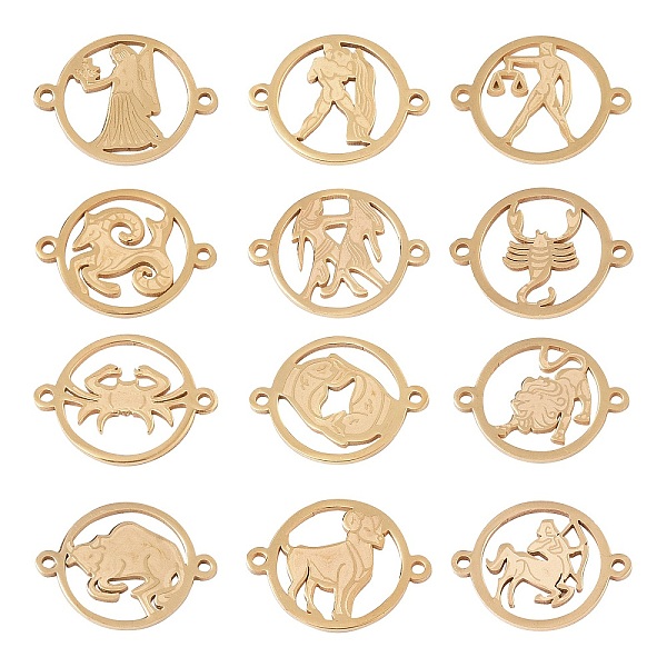 

PandaHall UNICRAFTALE 12pcs Zodiac Sign Stainless Steel Linking Charms Golden Flat Round with Constellations Links Connectors Metal Charms...