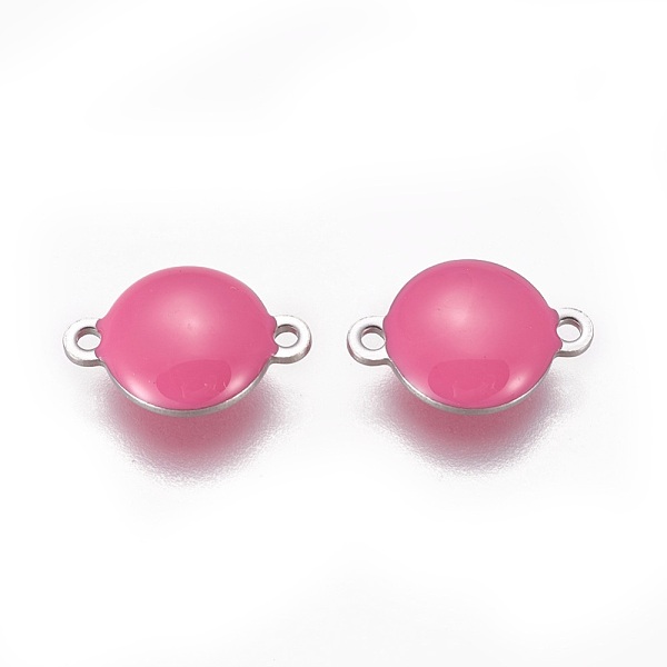 

PandaHall 304 Stainless Steel Enamel Links connectors, Enamelled Sequins, Flat Round, Stainless Steel Color, Hot Pink, 14.5x10x4.5mm, Hole...