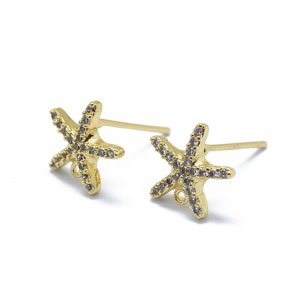 

PandaHall Brass Micro Pave Cubic Zirconia Stud Earring Findings, Starfish/Sea Stars, with Loop, Golden, 10x10x2mm, Hole: 0.8mm, Pin: 0.6mm..., Clear