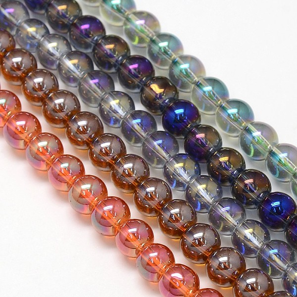 

PandaHall Electroplate Crystal Glass Round Beads Strands, Rainbow Color Plated, Mixed Color, 8mm, Hole: 1mm, about 54pcs/strand, 15.7 inch..., Multicolor