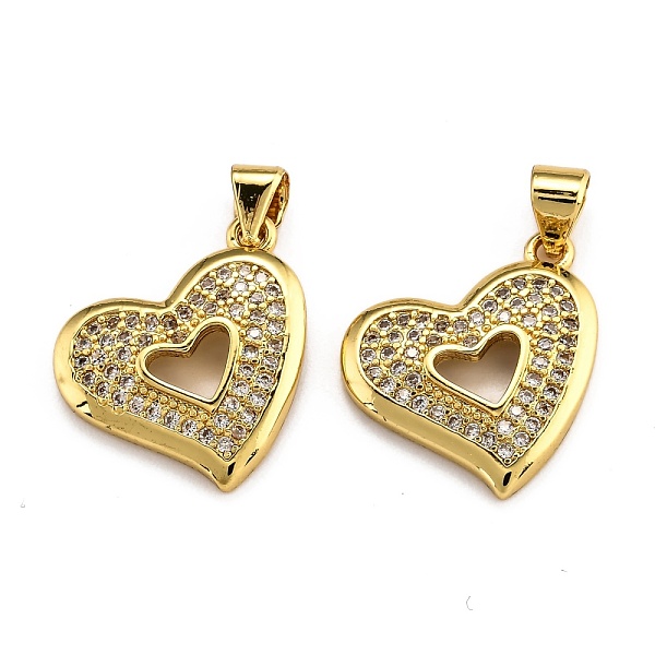 

PandaHall Brass Micro Pave Clear Cubic Zirconia Pendants, Long-Lasting Plated, Heart, Real 18K Gold Plated, 16.5x16x2mm, Hole: 2x3mm...