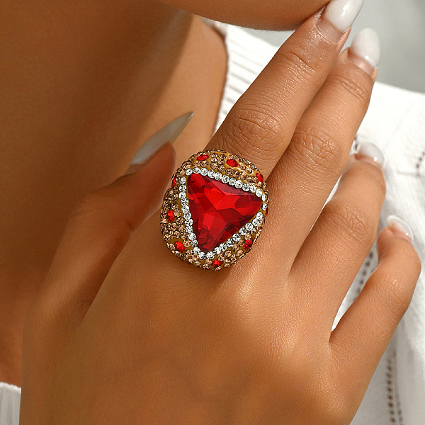 Unique Brass Triangle Ring with Rhinestone for Women