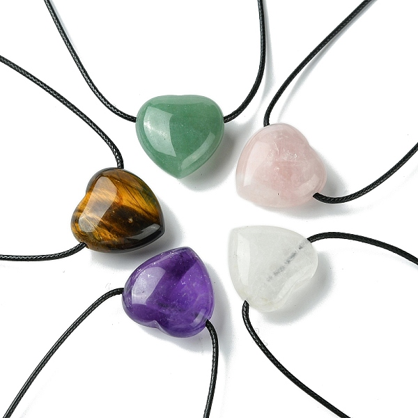 

PandaHall Gemstone Pendant Necklaces, with Wax Cord, Heart, 14.17~27.95 inch(36~71cm) Mixed Stone Heart