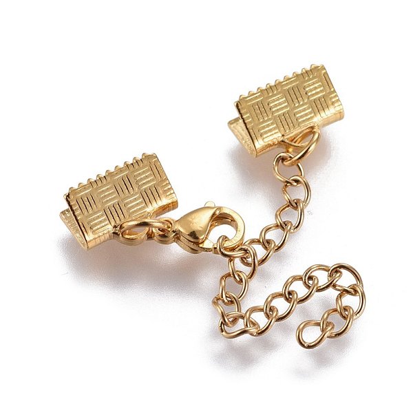

PandaHall 304 Stainless Steel Chain Extender, with Lobster Claw Clasps and Ribbon Ends, Golden, 25mm, Clasps: 8.9x6.2x3mm, Cord End...