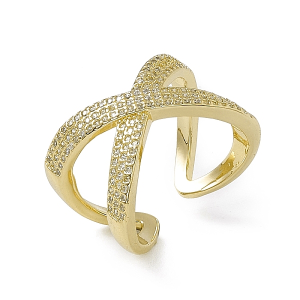 

PandaHall Clear Cubic Zirconia Criss Cross Open Cuff Ring, Rack Plating Brass Jewelry for Women, Cadmium Free & Lead Free, Real 18K Gold...