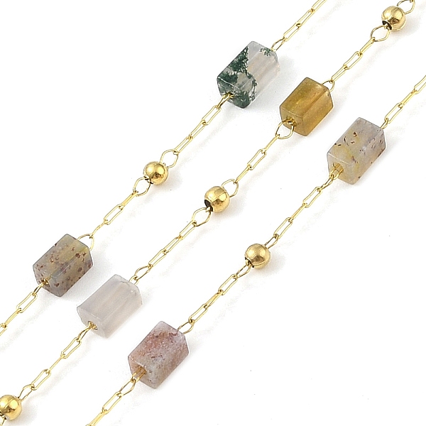

PandaHall Ion Plating(IP) 304 Stainless Steel Link Chains, Natural Indian Agate Beads & Spool, Soldered, Real 18K Gold Plated, 6.5x2.5x2.5mm...
