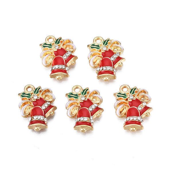 

PandaHall Rack Plating Alloy Enamel Pendants, with Crystal Rhinestone, Cadmium Free & Nickel Free & Lead Free, Christmas Bell, Light Gold..., Red