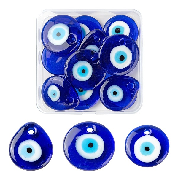 

PandaHall 12Pcs 3 Style Handmade Lampwork Evil Eye Pendants, Flat Teardrop & Flat Round, Blue, 30~35x5~6mm, Hole: 3~4mm, 4pcs/style Lampwork...