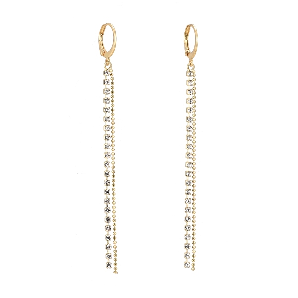 

PandaHall Brass Rhinestone Cup Chain Tassel Earrings, with 304 Stainless Steel Leverback Earrings Findings, Golden, 84mm, Pin: 0.6mm 304..., Clear