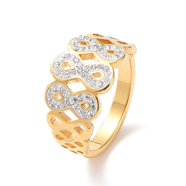 

PandaHall Crystal Rhinestone Infinity Finger Ring, Ion Plating(IP) 304 Stainless Steel Jewelry for Women, Golden, US Size 7 1/4(17.5mm)..., Clear